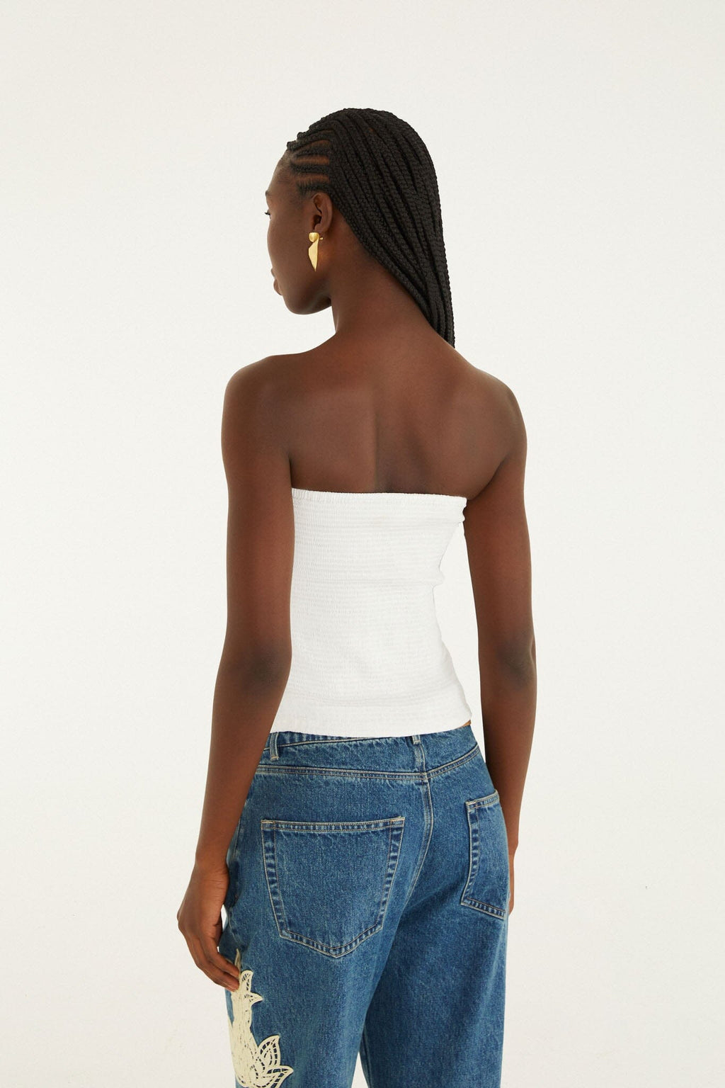 White Smocked Strapless Top