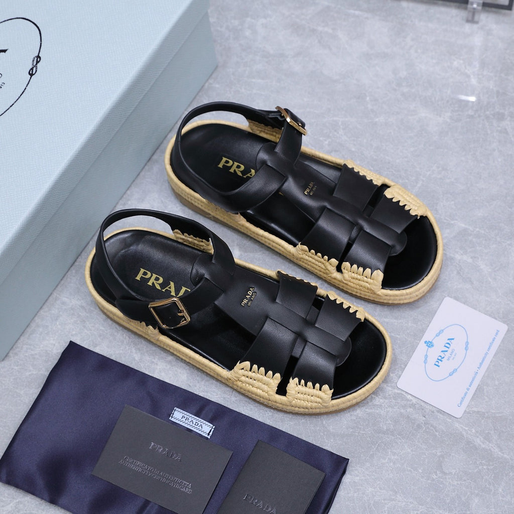 Prada Leather Fisherman Espadrille Sandals #380312