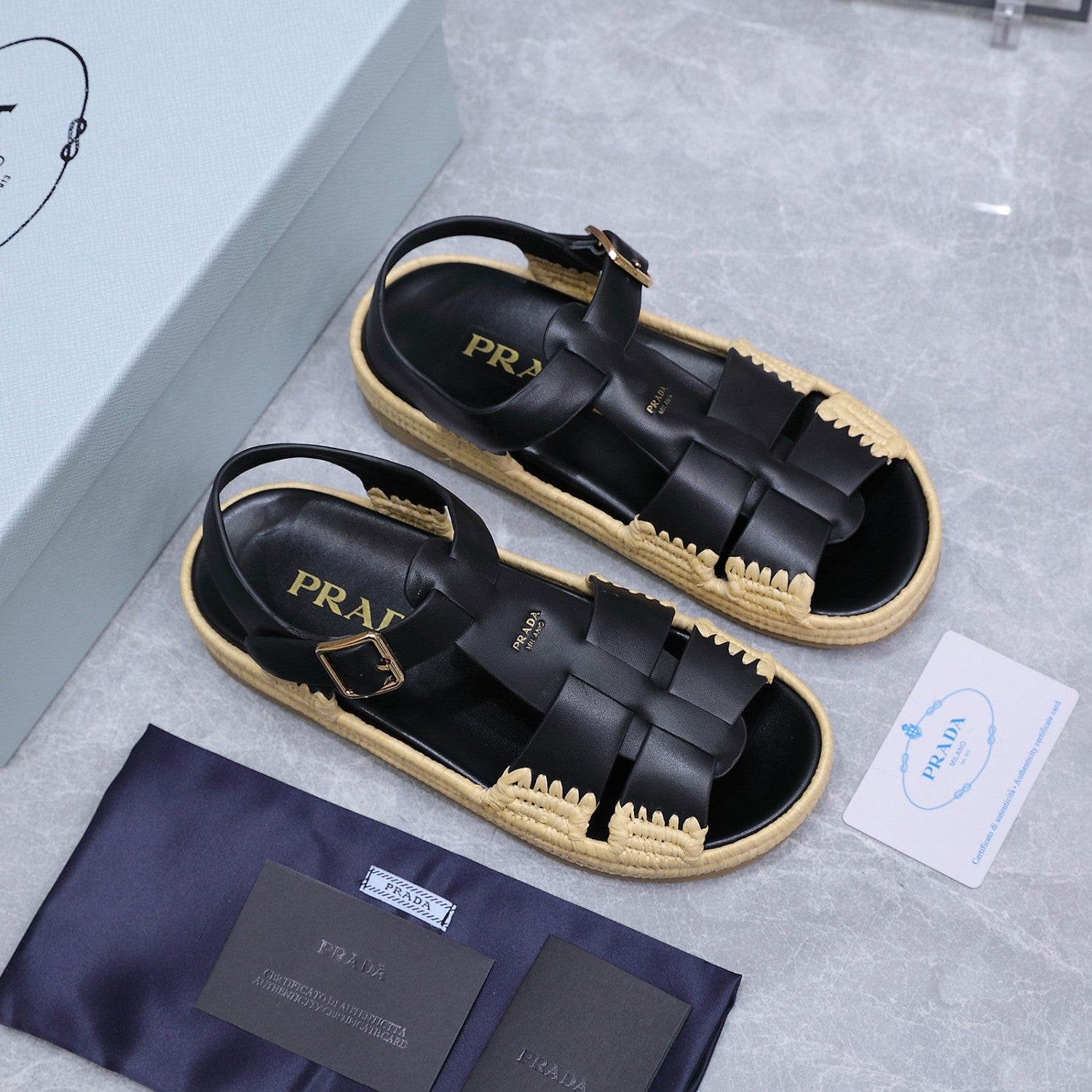 Prada Leather Fisherman Espadrille Sandals #380312