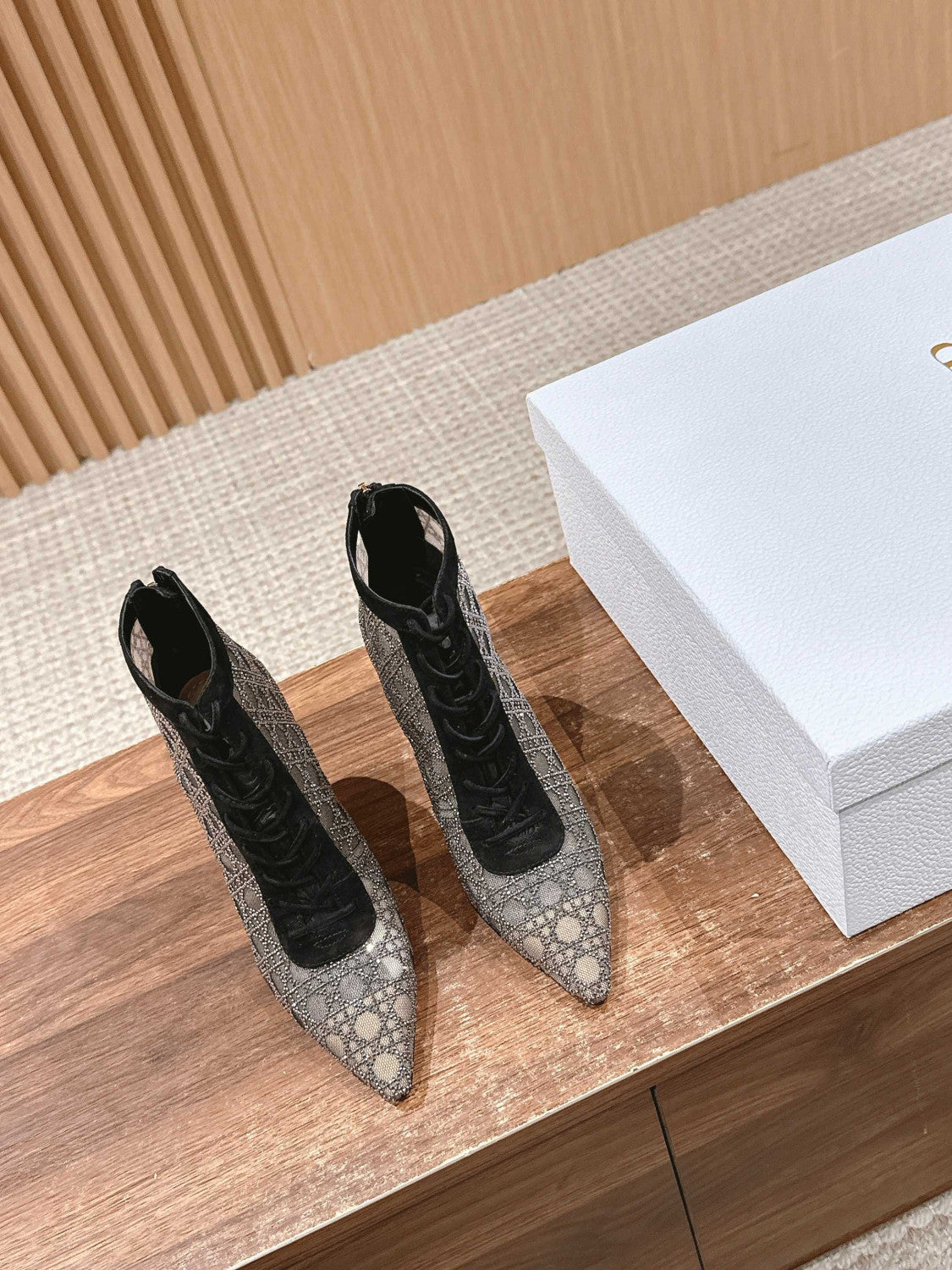Dior Dazzling Galaxy Series Mesh Cannage Pattern Rhinestone High Heels #377323
