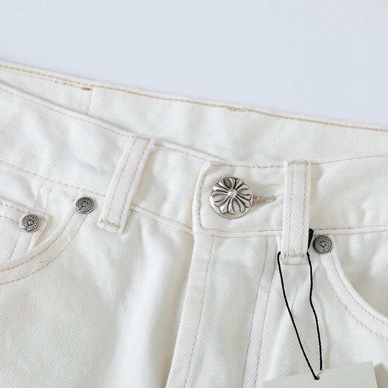 Chrome Hearts Graffiti White Denim Jeans Pants #96784