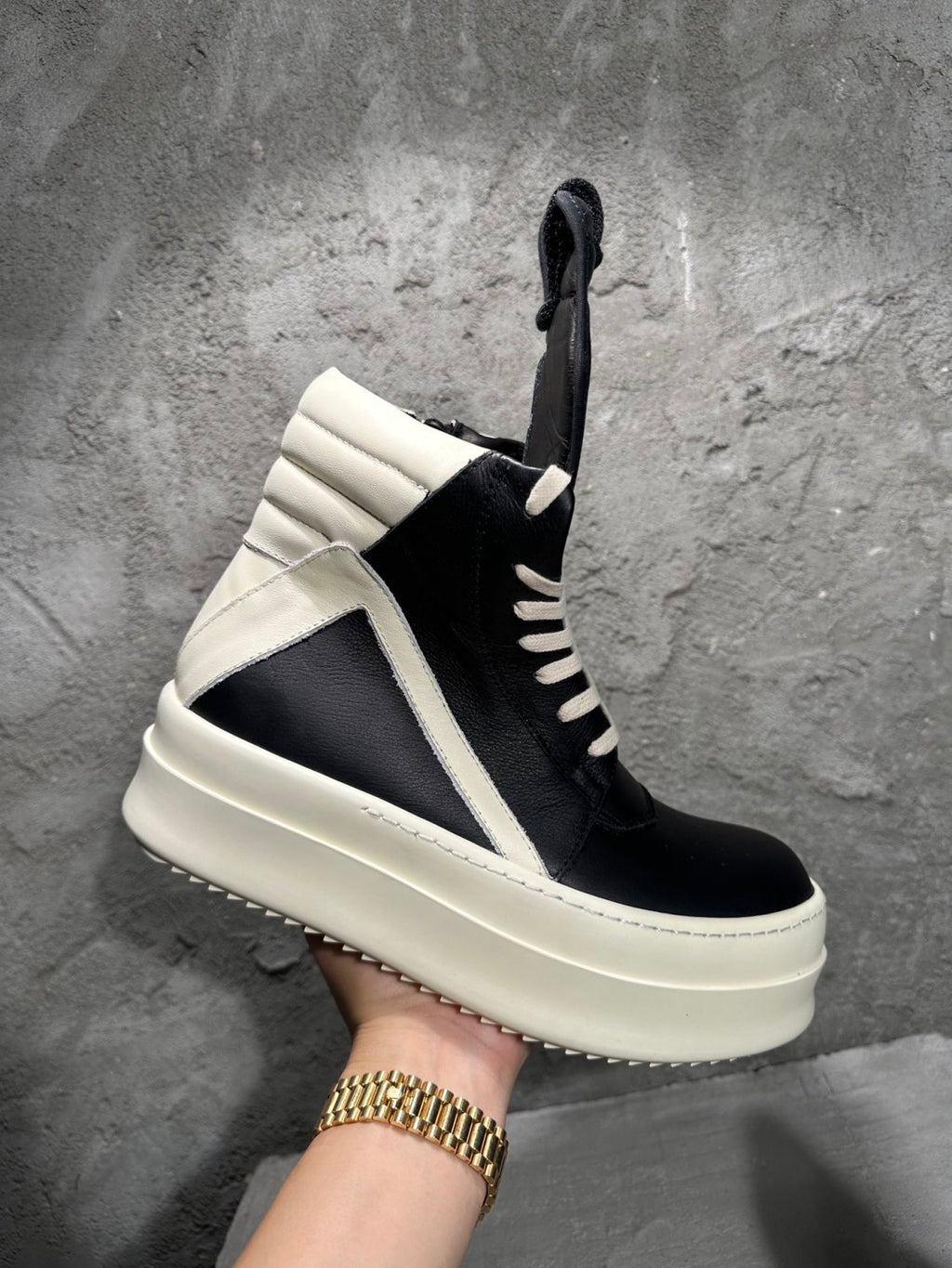 Rick Owens Men's And Women's Fall/winter Fashion Casual Round Toe Lace Up High Top Thick Sole Side Zip Sneakers Shoes #79252