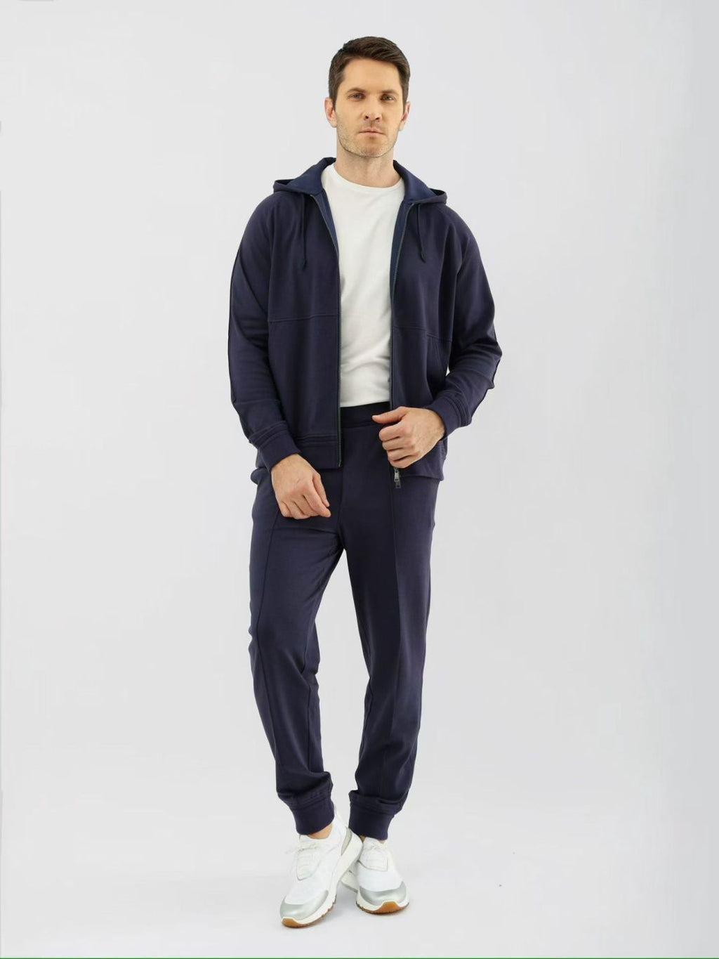 Zegna Solid Color Cotton Casual Hooded Zipper Sweatshirt and Pants #377852