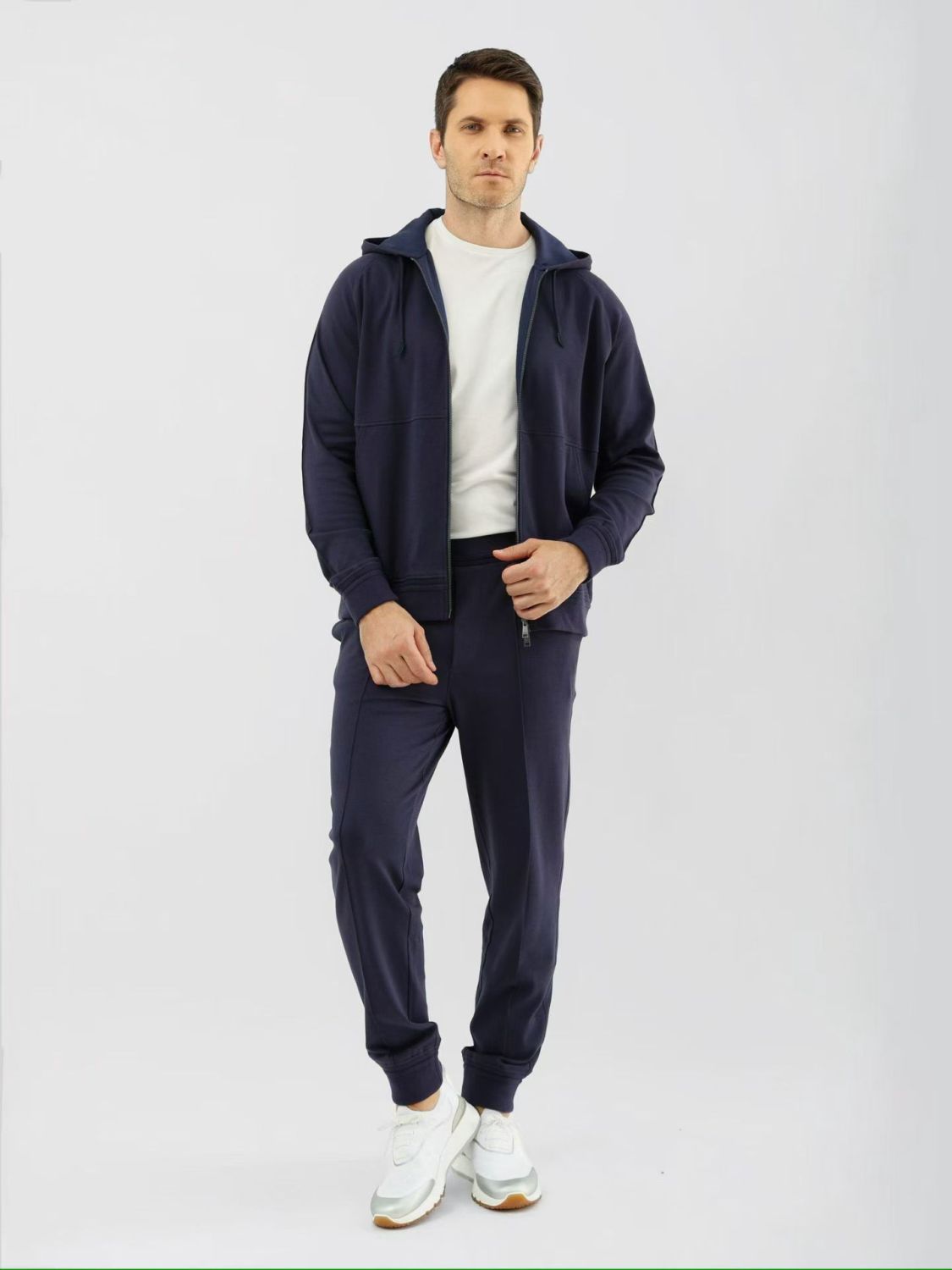Zegna Solid Color Cotton Casual Hooded Zipper Sweatshirt and Pants #377852