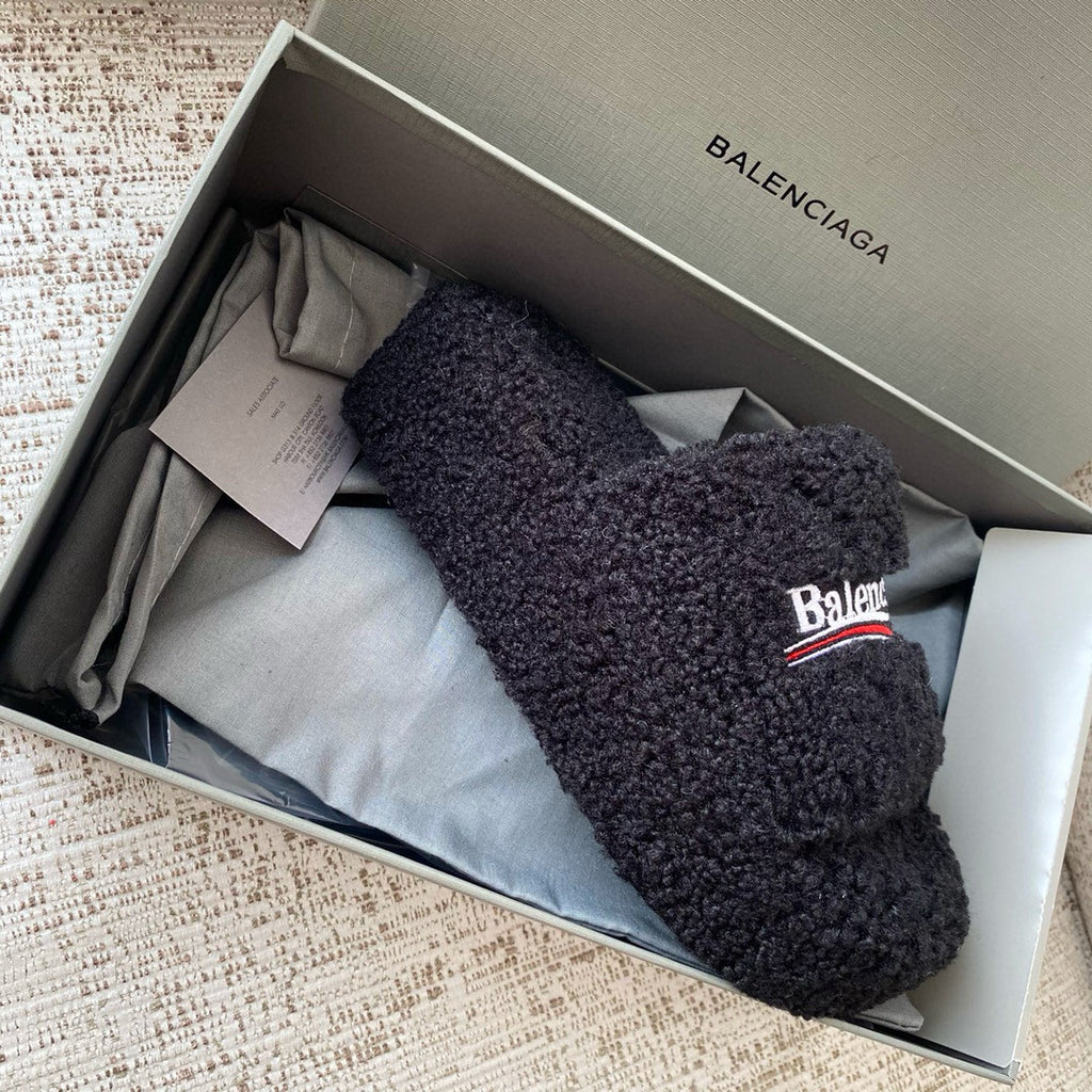 Balenciaga Furry Women's Spring/Summer Solid Colour Faux Fur Embroidered Letter Print Thick Sole Slippers Shoes #76986