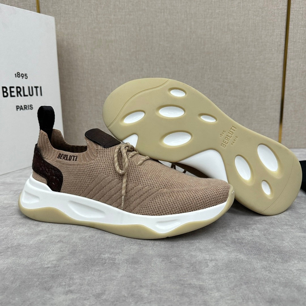 Berluti Shadow Men's Spring/Fall Fashion Casual Round Toe Lace-Up Flat Low Top Flyknit Sneakers Shoes #79358