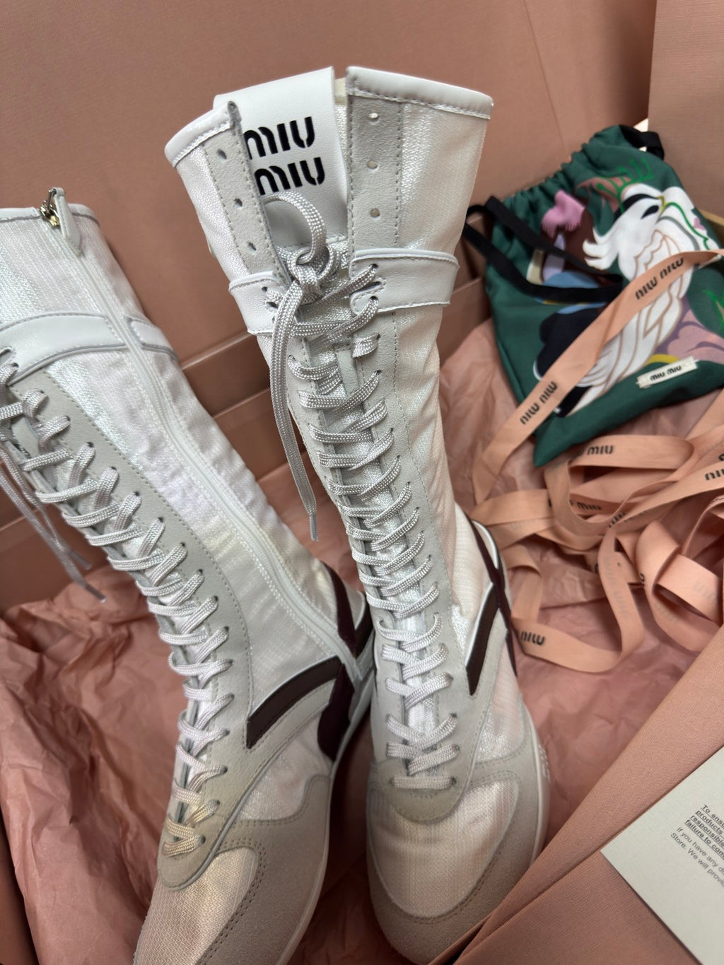 MiuMiu Gymnasium Women's Autumn And Winter Solid Color Technical Fabric And Suede Leather Boxing Boots Shoes #77315