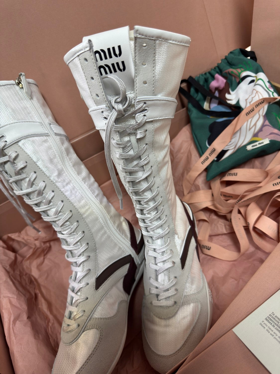 MiuMiu Gymnasium Women's Autumn And Winter Solid Color Technical Fabric And Suede Leather Boxing Boots Shoes #77315