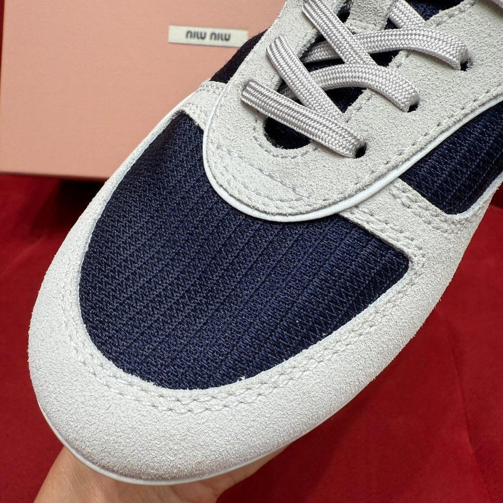MiuMiu Women's Four Seasons Colorblock Gymnasium Tech Fabric Fabric and Suede Leather Low Top Lace-Up Sneakers Shoes #76373