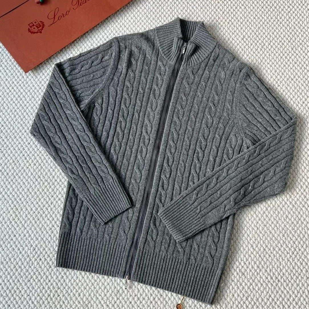 Loro Piana Men's Autumn And Winter Solid Color Zipper Half High Neck Knit Sweater Long Sleeve Jacket Ngvp #9392
