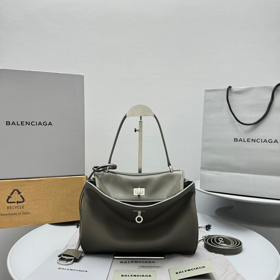Balenciaga Women's Solid Color Large Capacity Rodeo Small Tote Casual Leather Silver Button Casual Shoulder Crossbody Bags Ngvp #9917