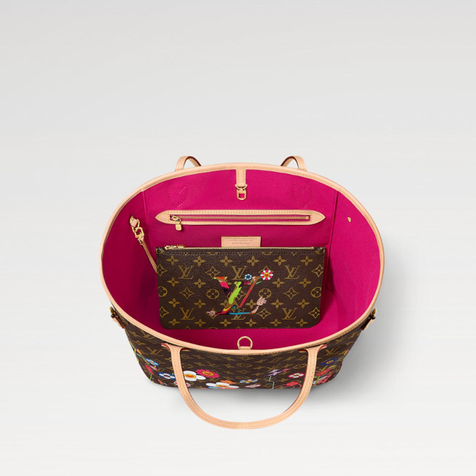 Louis Vuitton LV x TM Neverfull MM Women's Logo Printed Leather Tote Shopping Bag Shoulder Bags M13271 #76323