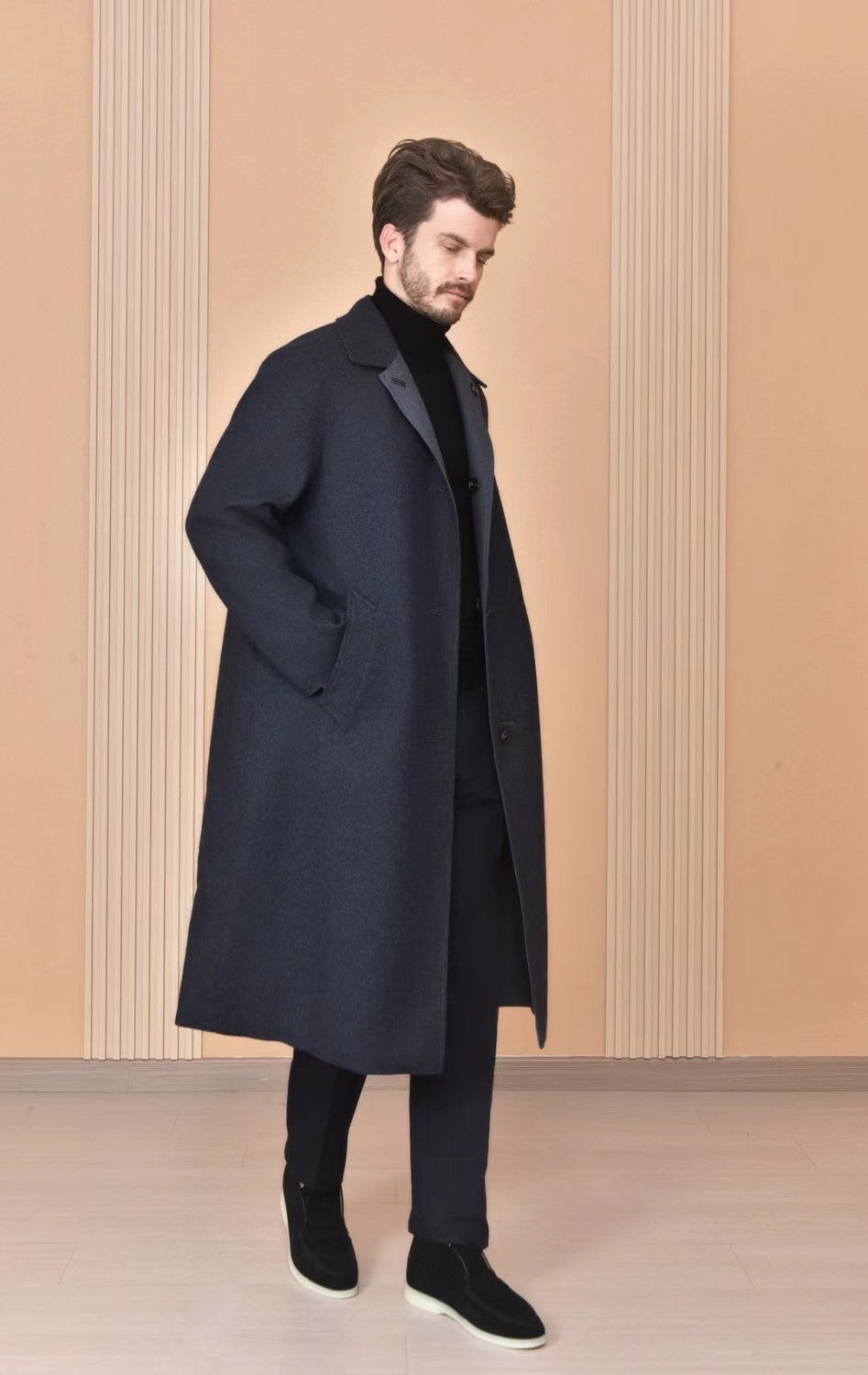 Loro Piana Men's Reversible Double-Faced Coat with Belt. Single-Button Lapel. Long Fit Jacket Ngvp #2336