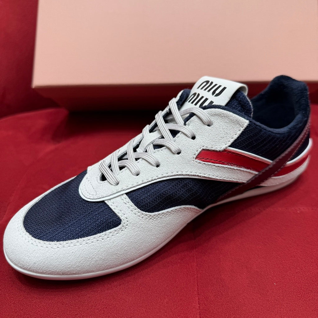 MiuMiu Women's Four Seasons Colorblock Gymnasium Tech Fabric Fabric and Suede Leather Low Top Lace-Up Sneakers Shoes #76373