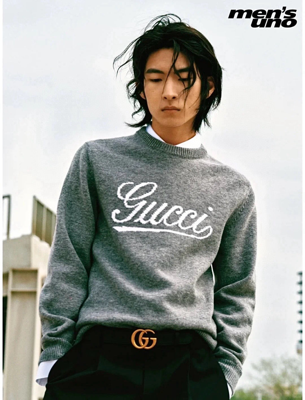 Gucci Men's Autumn and Winter Gray Logo Letter Applique Crew Neck Pullover Wool Long Sleeve Sweater #286788