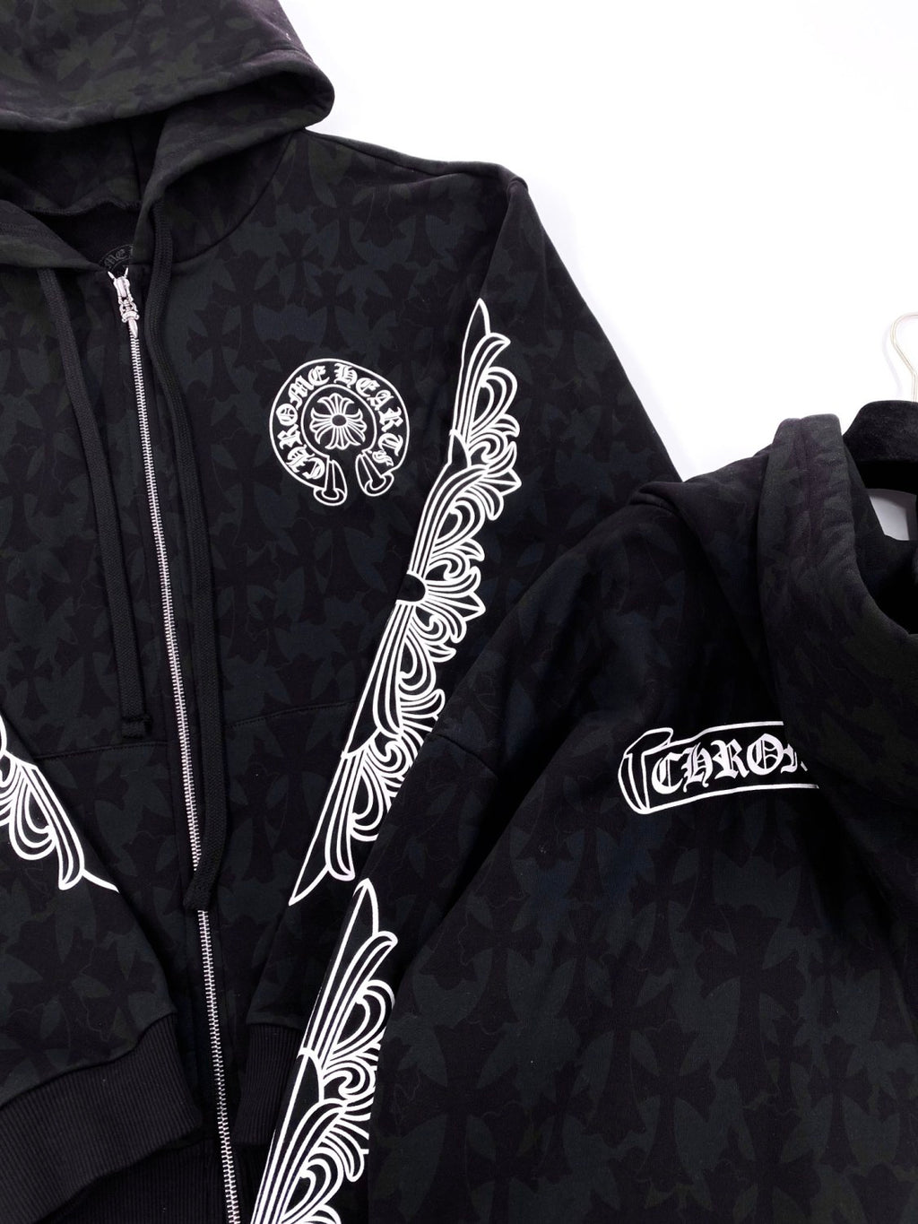 Chrome Hearts Men's Spring and Fall Black Logo Printed Zipper Long Sleeve Hooded Jacket #99847