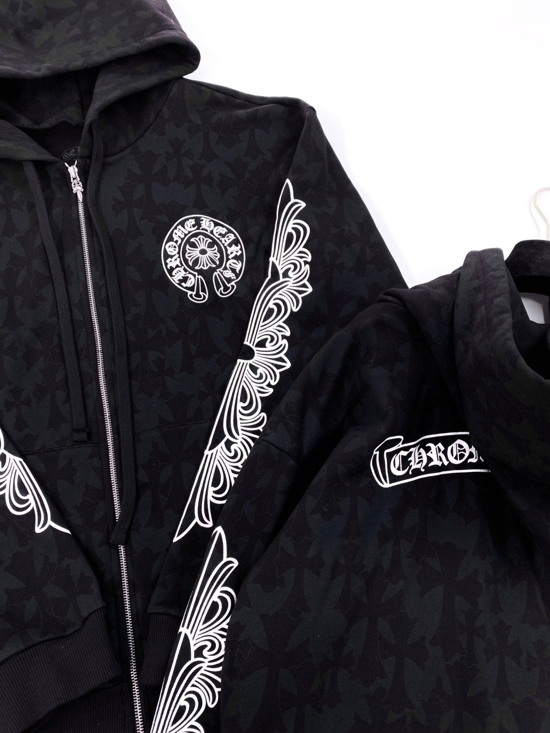 Chrome Hearts Men's Spring and Fall Black Logo Printed Zipper Long Sleeve Hooded Jacket #99847
