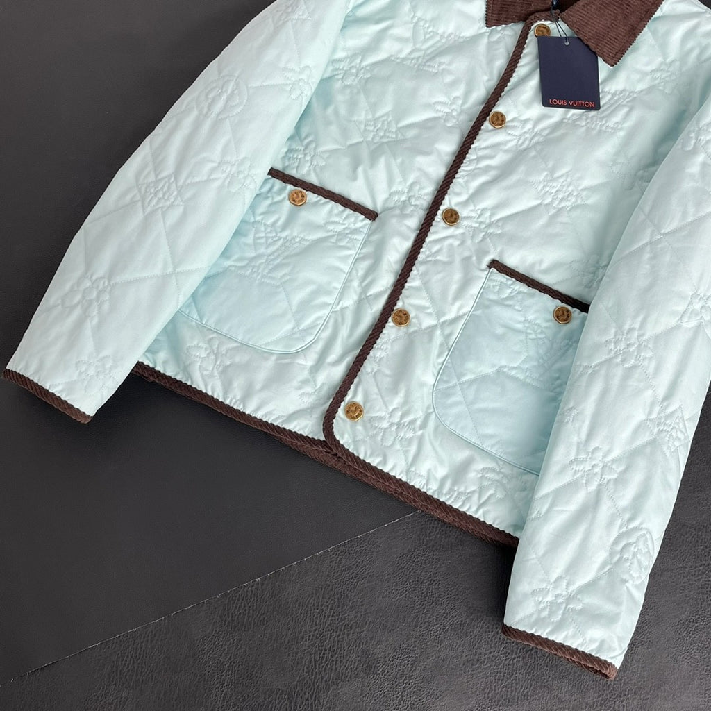 Louis Vuitton Men's Fall And Winter Light Blue Patchwork Fitted Lapel Single Breasted Long Sleeved Jacket #73167