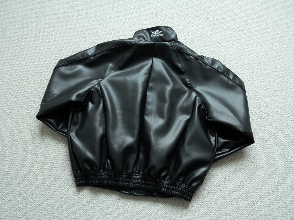 Supreme Men's And Women's  Spring/fall Fashion Casual Solid Color High Neck Zipper Front Embroidered Logo Leather Jacket #79518