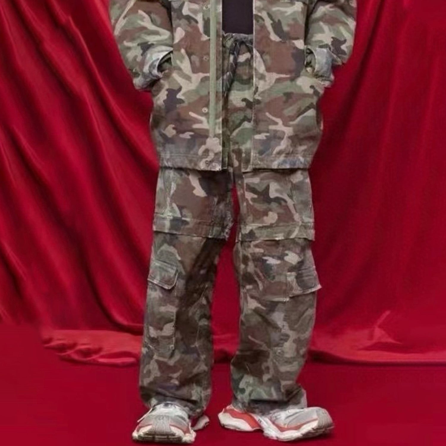 Balenciaga Men's Spring And Autumn Retro Old Camouflage Work Pants Detachable Baggy Jeans High Street Fashion Straight Casual Pants Ngvp #1183