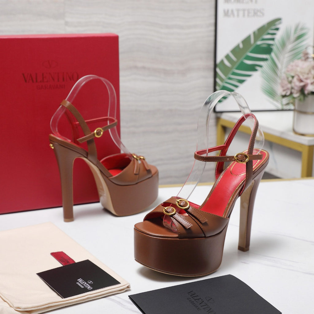 Valentino Round Toe Patent Leather High Heel Sandals 15.5CM #379994