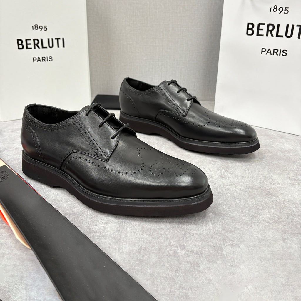 Berluti Alessio Natural Men's Spring/Fall Fashion Classic Leather Brogue Oxford Shoes with Thick Rubber Sole Calfskin Derby Shoes #78573