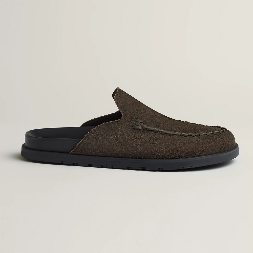Hermes Men's Johan Mule Shoes Summer Solid Color Round Toe Suede Flat Slippers Casual Shoes Ngvp #1831