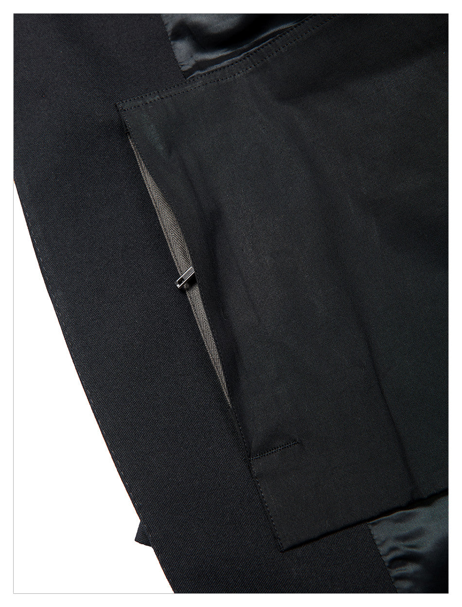 MRLEERO Men's Spring And Fall Black Splicing Design Long Single Breasted Long Sleeved Jacket #73727