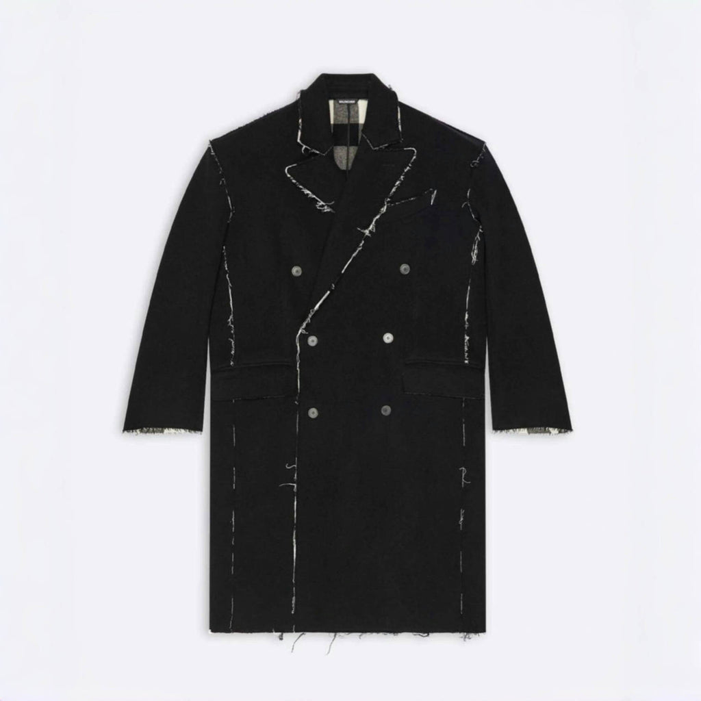 Balenciaga Men's Women's Spring. Autumn And Winter Splicing Raw Edge Lapel Double Breasted Solid Color Straight Coat Jacket Ngvp #1697