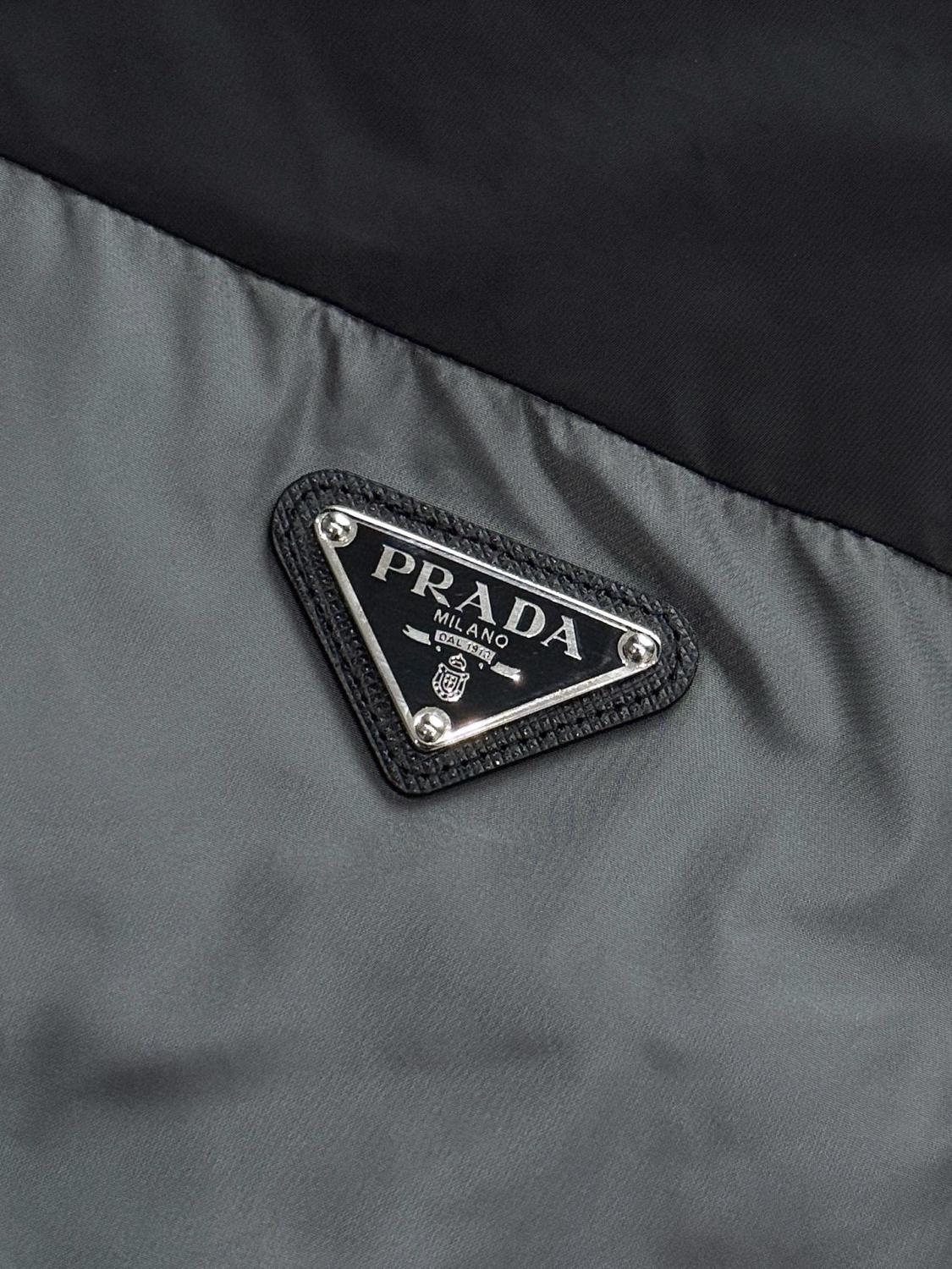 Prada Men's Spring/summer Fashion Casual Color Block Logo Badge Zipper Hooded Elastic Waist Loose Jacket Striped Patchwork Loose Cuffs Casual Pants Nylon Fabric Suit Set #78355