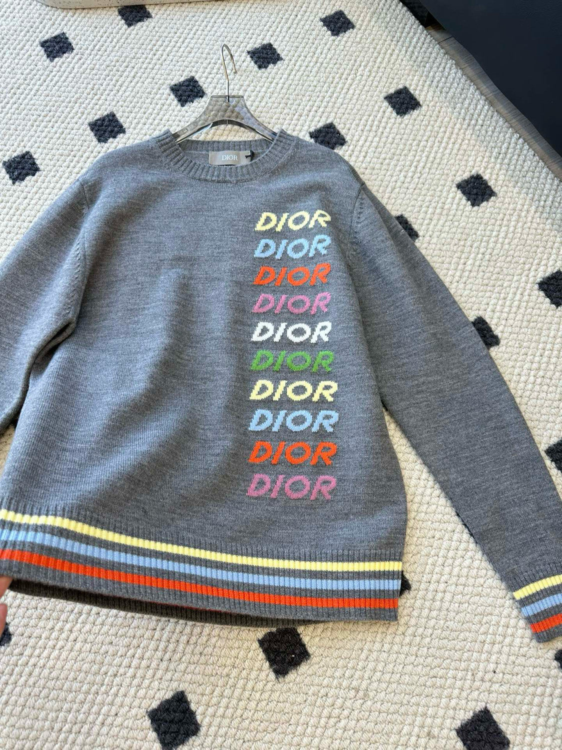 Dior Men's Spring & Autumn Colorful Logo Letter Embroidery Crew Neck Cashmere Sweater Pullover #97942