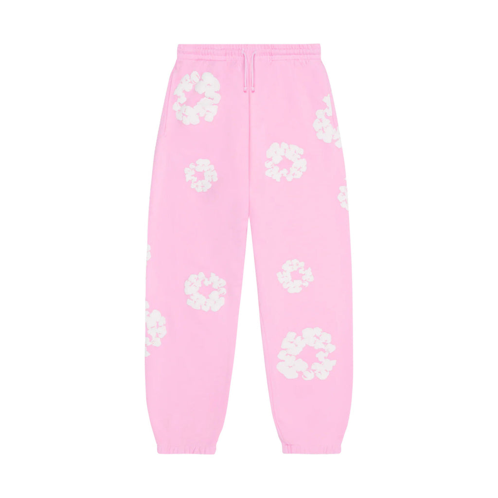 Denim Tears Men's And Women's Spring/fall Fashion Trend Solid Color Elastic Waist Tie Up Cotton Flower Foam Print American High Street Chic Brand Cuffed Sweatpants Long Pants #79536