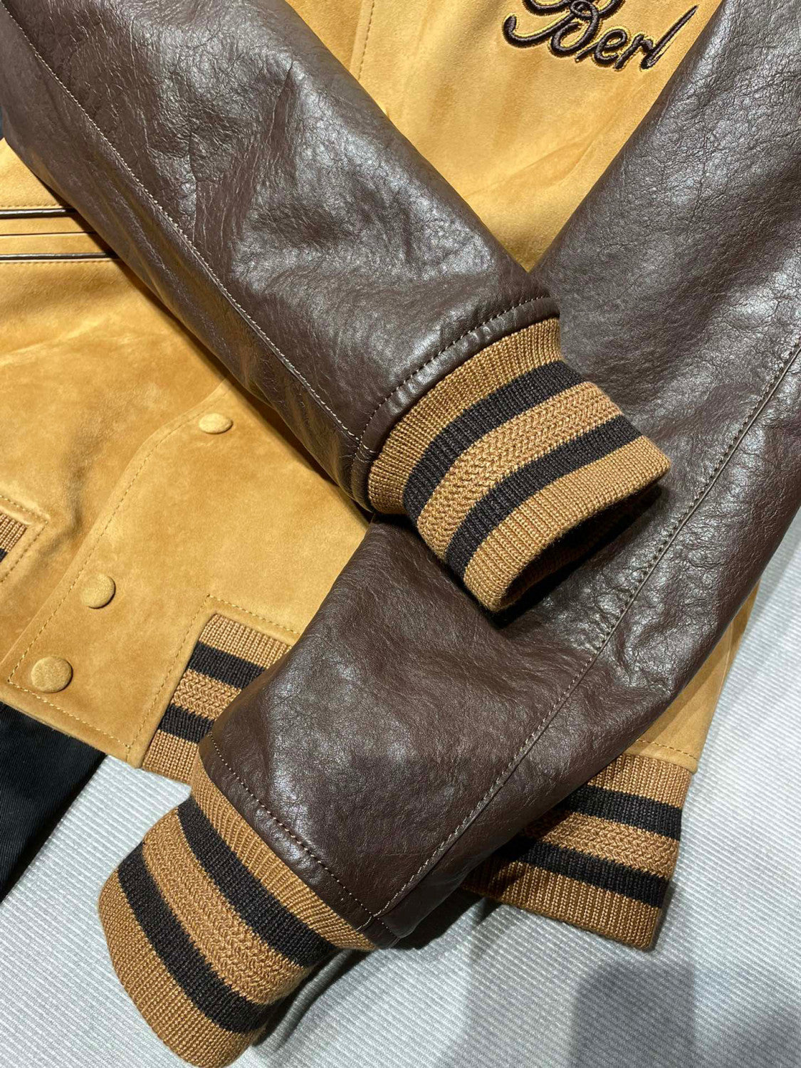 Berluti Suede Leather Patchwork Varsity Jacket #96481