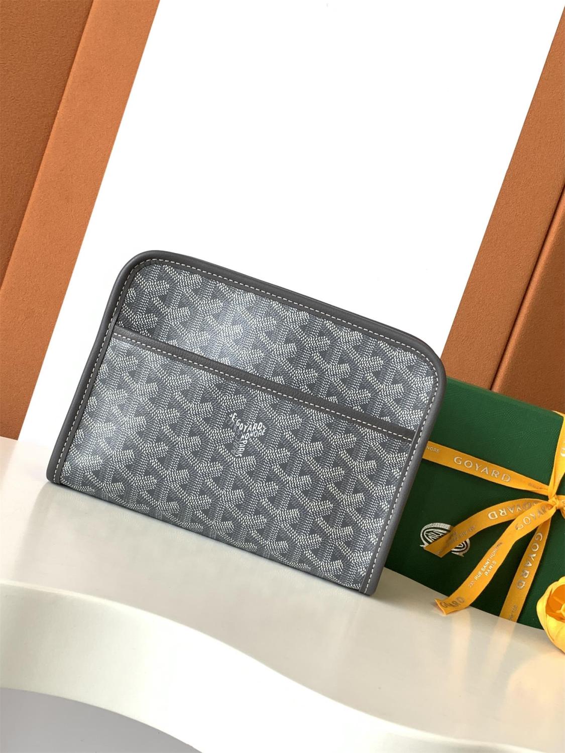 GOYARD Jouvence Men's and Women's Old Flower Full Print Zipper Closure Canvas Patchwork Leather Wash Bag Clutch Bags #75739