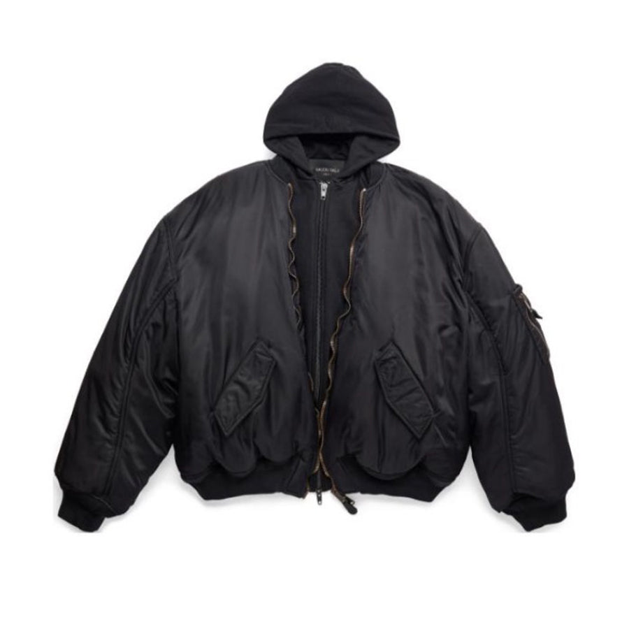 Balenciaga Men's Women's Spring And Autumn Fashion Doing Old Zipper Splicing Hooded Loose Long Sleeve Pilot Jacket Coat Ngvp #8589