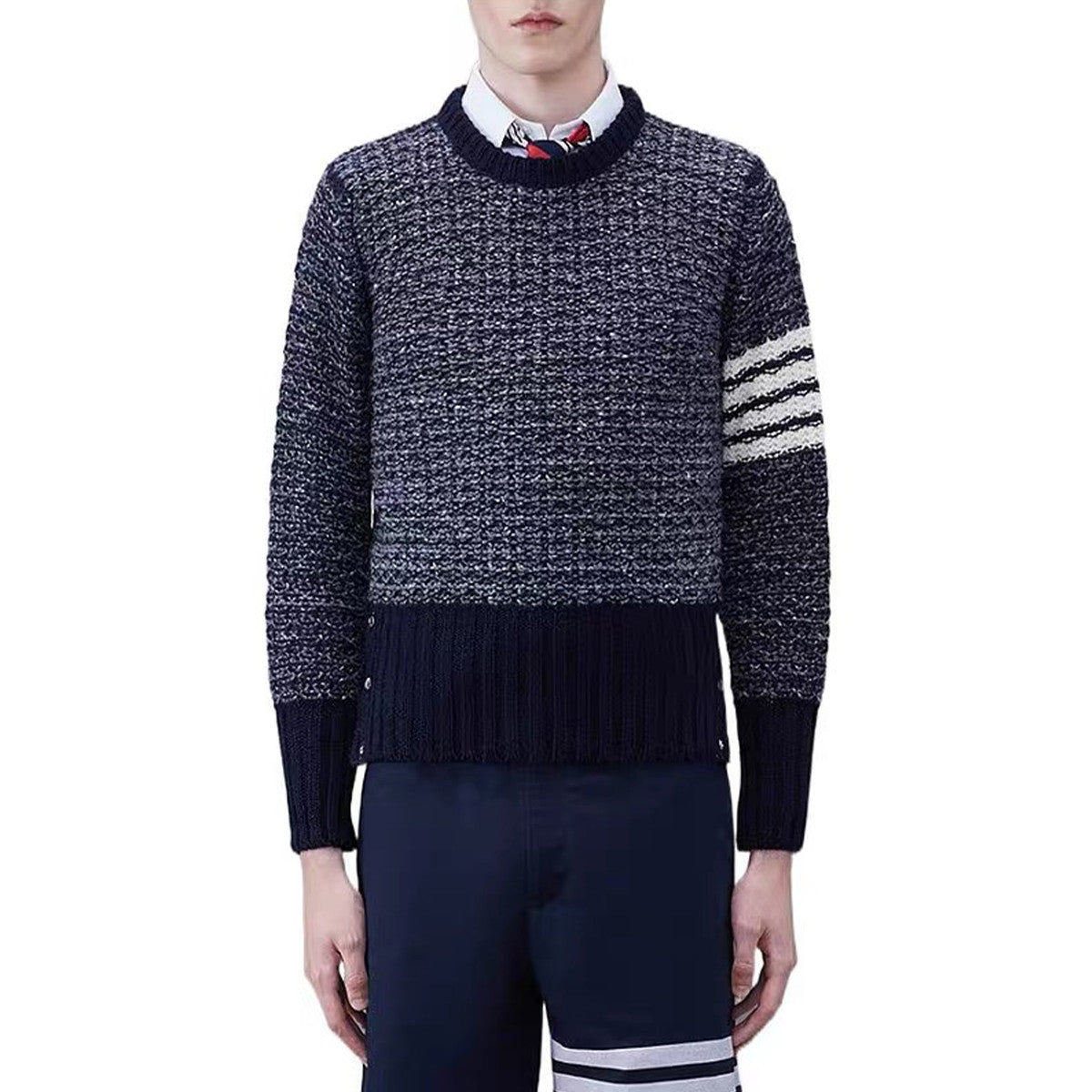 Thom Browne Men's Women's Autumn And Winter Knitted Pullover Solid Color Long Sleeve Wool Sweater Ngvp #9515