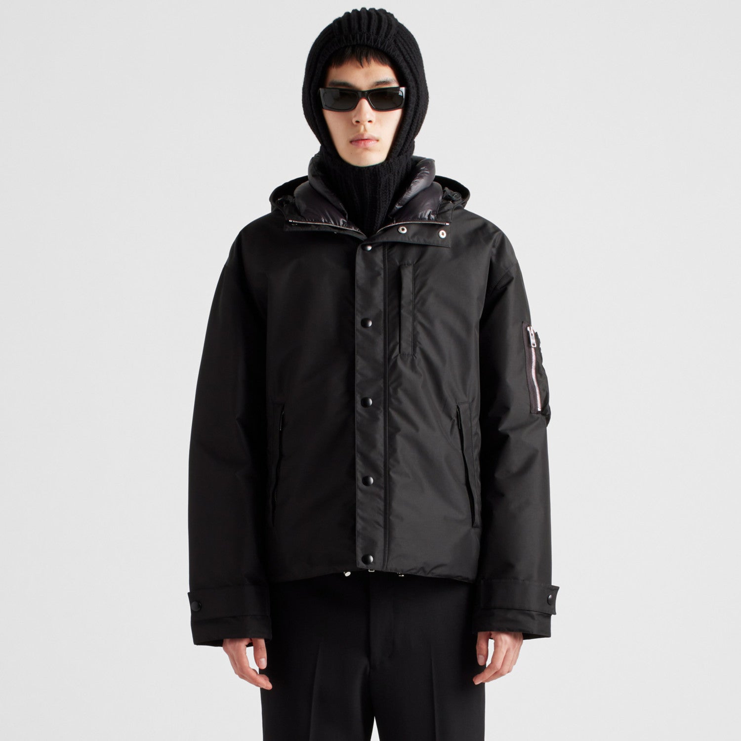 Prada Men's Fall/winter Fashion Casual Solid Color Hooded Zipper Single Button Windproof Down Jacket #79565