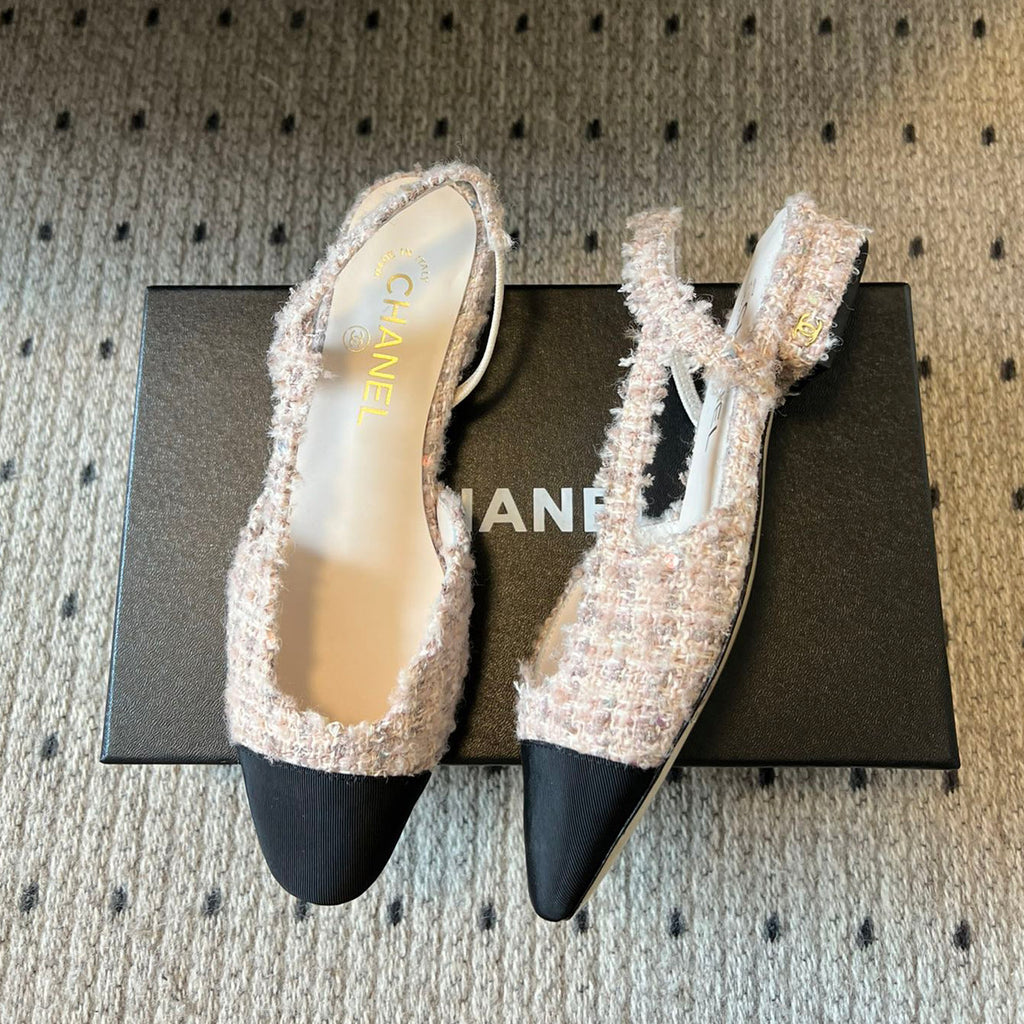 Chanel Women's Spring Summer Solid Colour Tweed Round Toe Ballet Sandal Shoes #76699