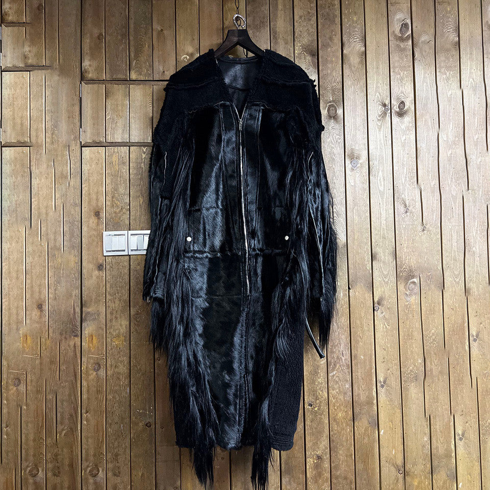 Rick Owens Men's Autumn And Winter Colorblocking Splicing Zipper Long Loose Fur Coat Ngvp #6964