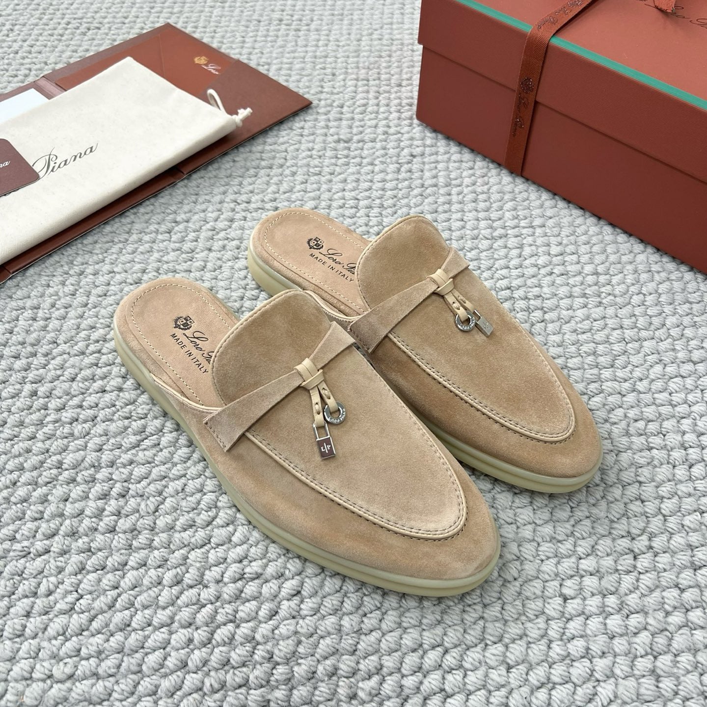 Loro Piana Women's Summer Solid Color Suede Simple Comfortable Rubber Bottom Baotou Slippers Shoes #76545