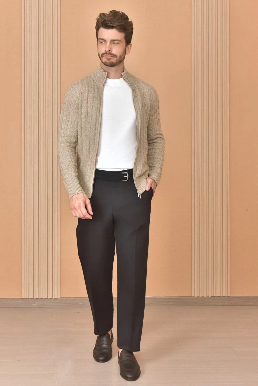 Loro Piana Men's Autumn And Winter Solid Color Zipper Half High Neck Knit Sweater Long Sleeve Jacket Ngvp #9392
