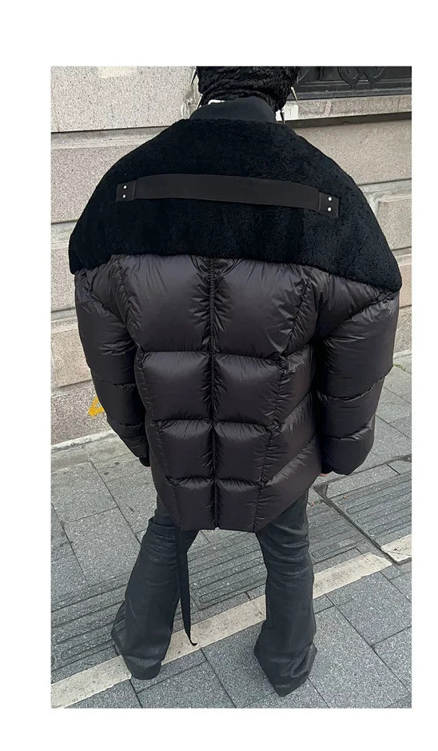 Rick Owens Men's Fall And Winter Black Porterville Flight Feather Jacket Short Jacket Men's Aviator Jacket Fashion Splicing Warm Jacket Ngvp #2496