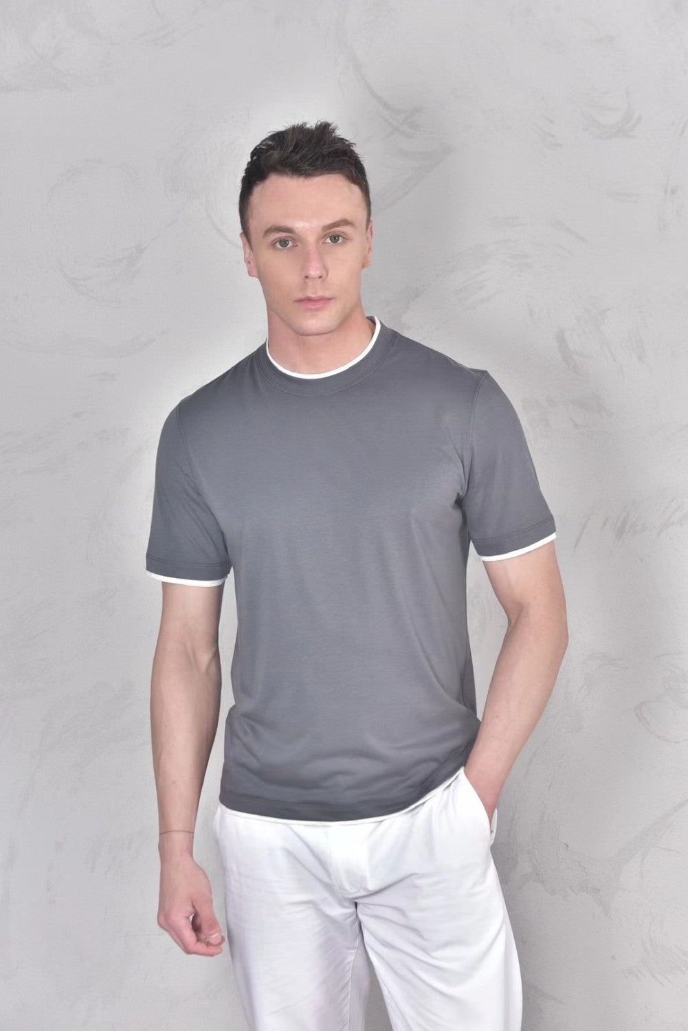 Brunello Cucinelli Men's Spring And Summer Fashion Trend Color Blocking Classic Short-sleeved Comfortable Positive Shoulder Round Neck T-shirt Tops #99379