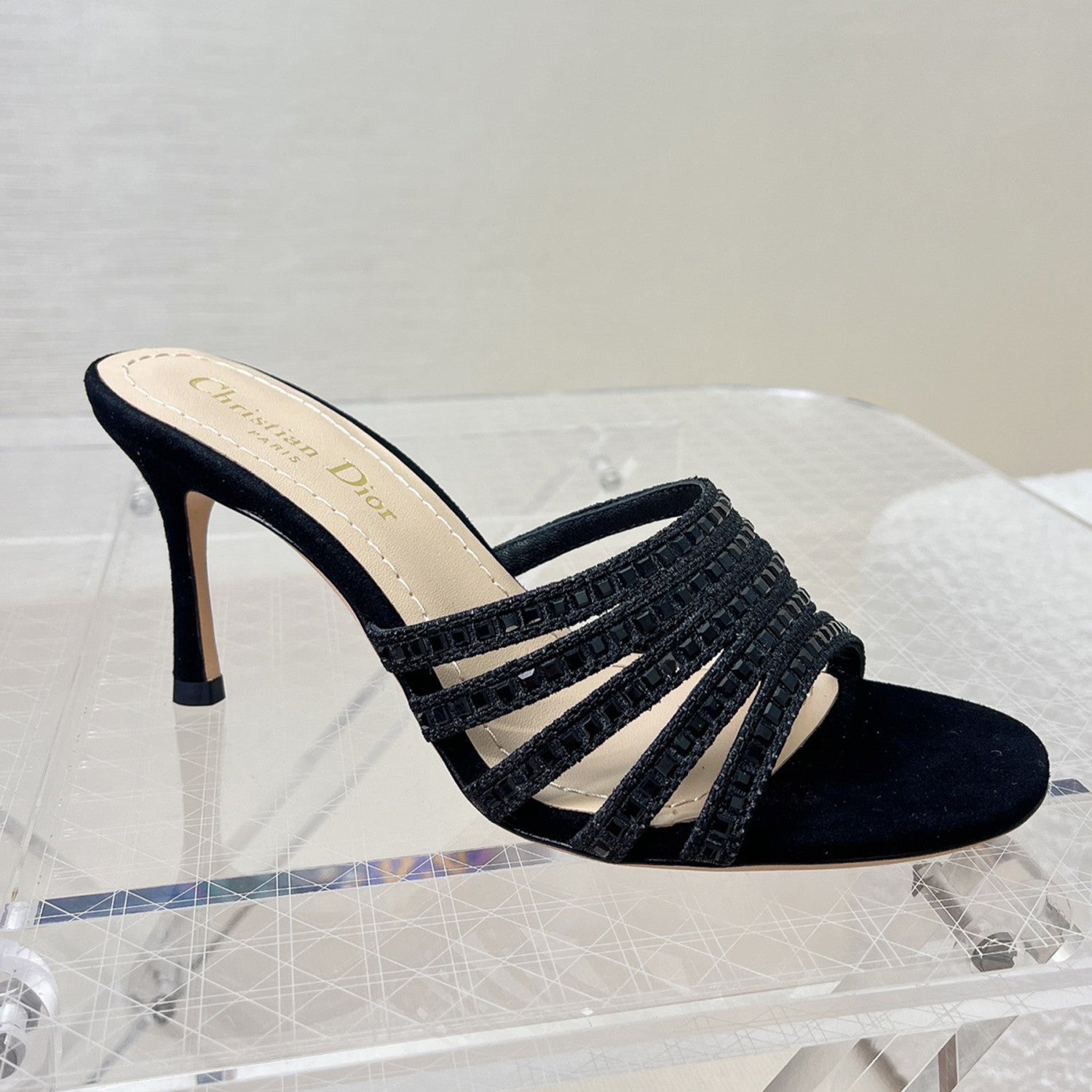 Dior Gem High Heel Fashion Sandals Slippers Women's Spring And Summer Black Silver Gold 8cm Leather Shoes Heel Fashion Temperament Sexy High Heel Shoes #81416