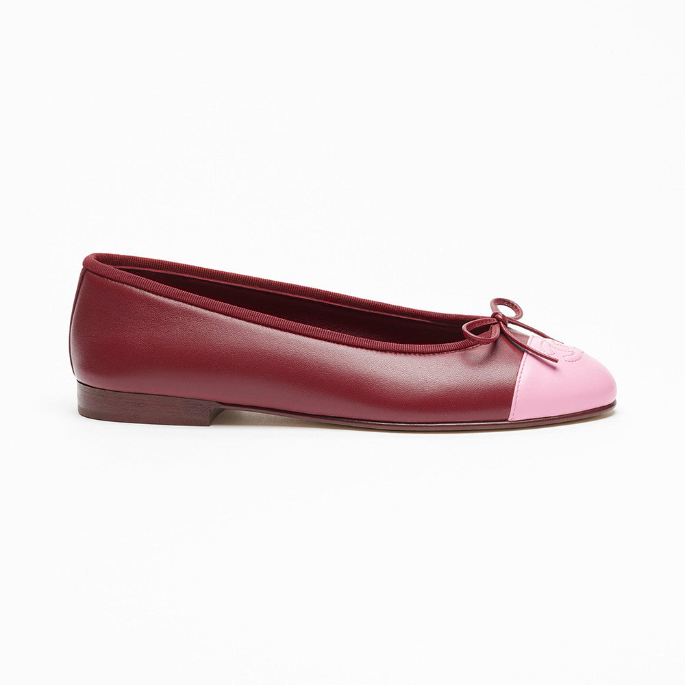 CHANEL Ballet Flats Lambskin Burgundy Pink #387089