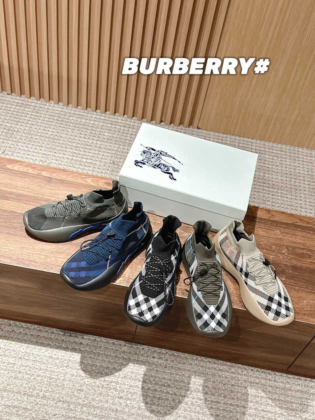 Burberry Neptune Men's Plaid Knit Low-Top Lace-Up Thick-Sole Sneakers Shoes #77226