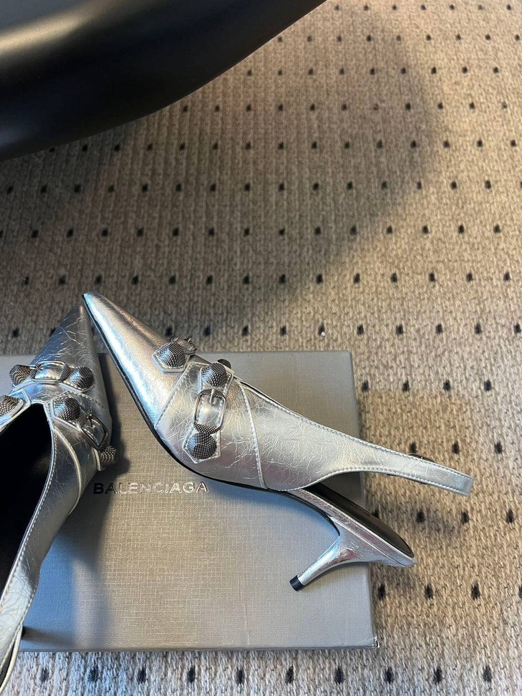 Balenciaga Women's Spring And Summer Punk Style Rivets High Heels Solid Color Fine Heel Leather Casual Shoes Shoes High 8.5cm Ngvp #1421