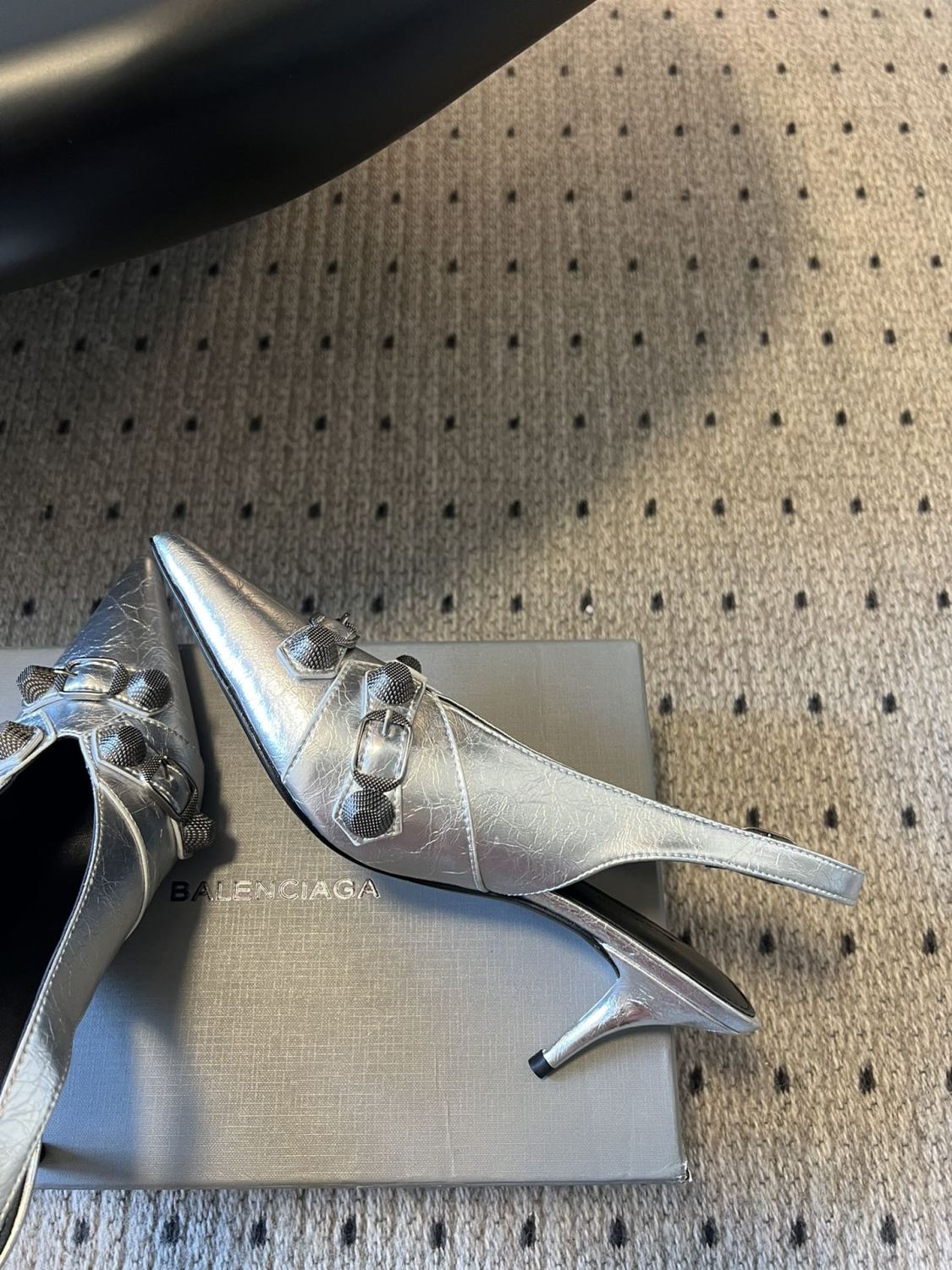 Balenciaga Women's Spring And Summer Punk Style Rivets High Heels Solid Color Fine Heel Leather Casual Shoes Shoes High 8.5cm Ngvp #1421