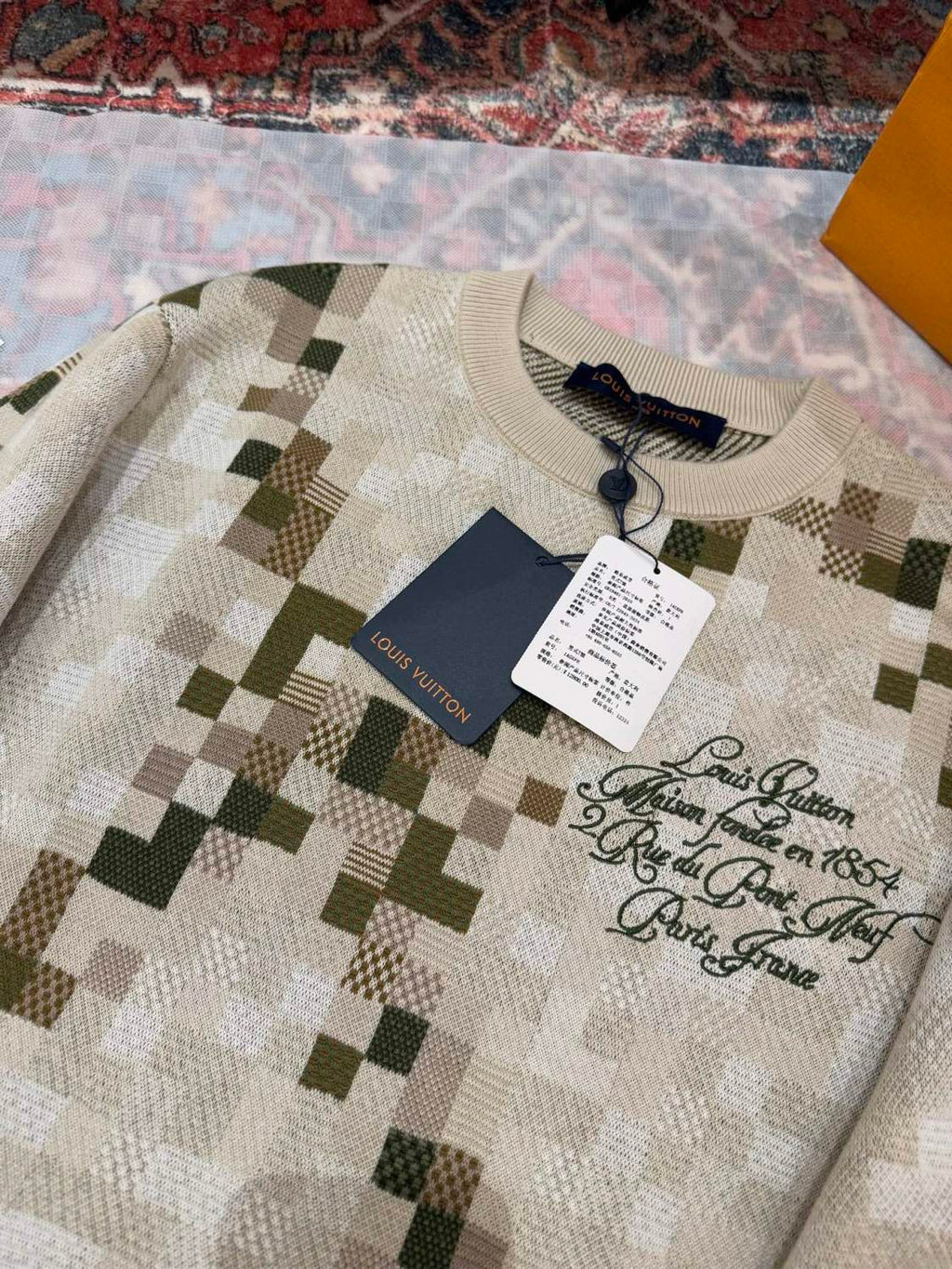 Louis Vuitton Men's Spring and Autumn Square Printed Round Neck Cotton Long Sleeve Pullover Sweater #75451