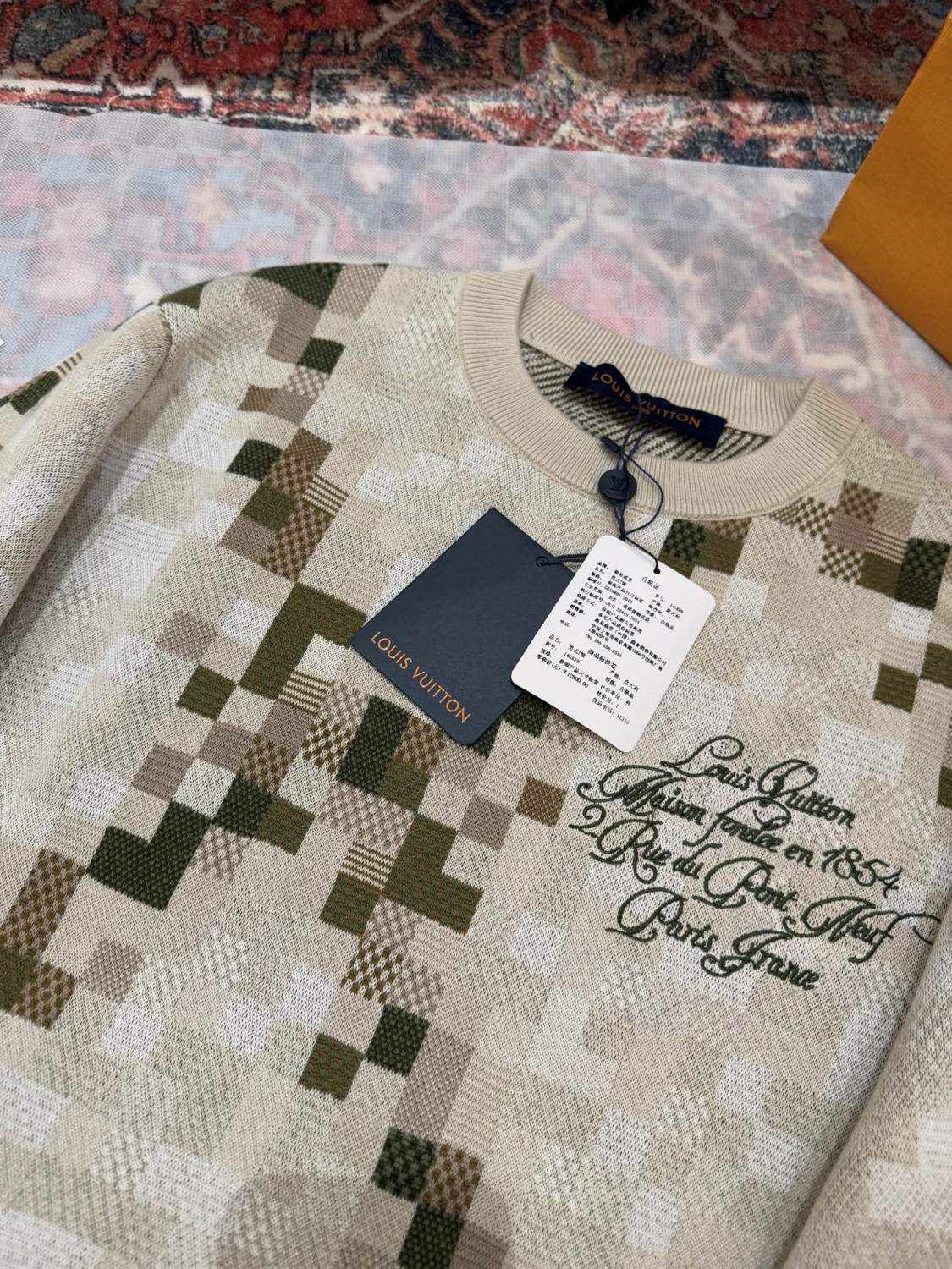 Louis Vuitton Men's Spring and Autumn Square Printed Round Neck Cotton Long Sleeve Pullover Sweater #75451